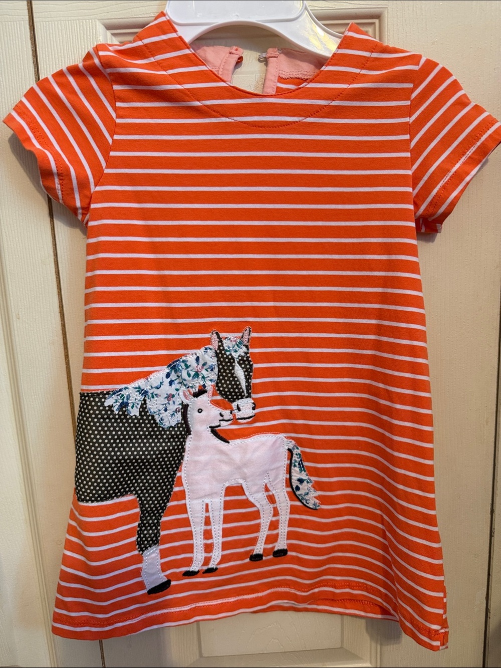 Amazon Orange and White Striped Dress with Horse Appliqué